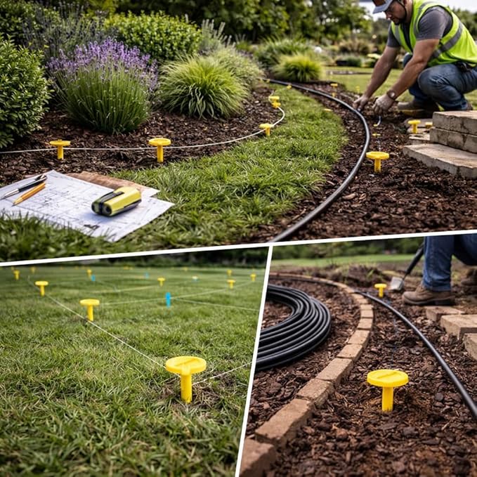 Low Profile Survey Stakes - High-Visibility - Survey Markers Boundary Markers Hi-Vis Garden Stakes (10-Pack (Yellow)