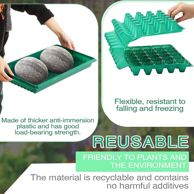 50 Pcs Seed Starter Kit 72 Cell Seedling Starting Trays and 1020 Trays No Holes Plant Growing Nursery Pots for Gardening Germination Propagation (Green)