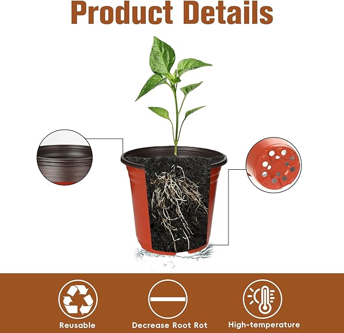 40 PCS Plant Nursery Pots 6 Inch Plant Seedling Pots with Drainage Holes Plastic Plant Flower Pot Small Plastic Seed Starting Pot Starter Containers Office Home Indoor Outdoor