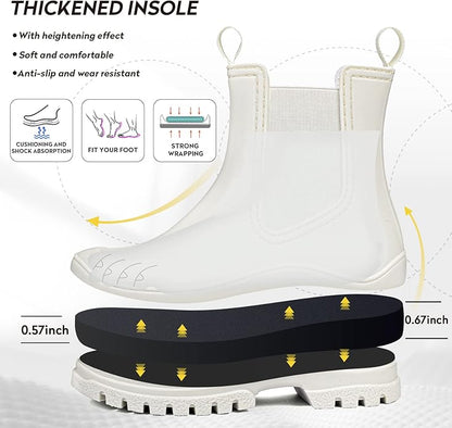 DKSUKO Rain Boots Women Waterproof Chelsea Boots Ankle Garden Shoes for Ladies Rubber Short Rainboots with Removable Comfort Insole for Outdoor Work Deck Mud Boots