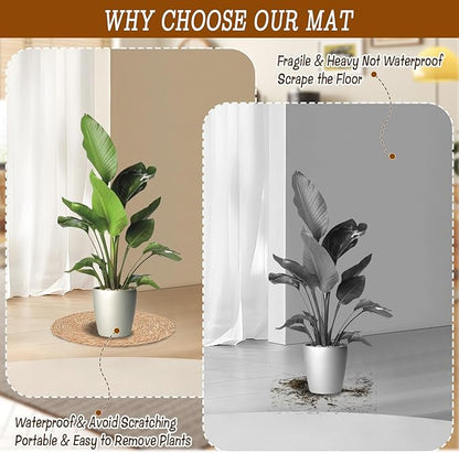 6 Pack 16 Inch Large Woven Plant Coasters for Floor, Natural Seagrass Plant Mats for Indoor House Plants, Thick Round Flower Pot Pads for Carpet & Hardwood Protection, Boho Farmhouse Decor