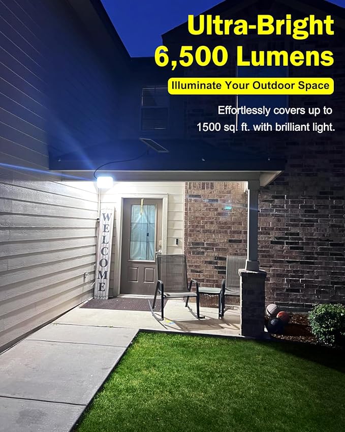 Solar Lights Outdoor Waterproof - Security Lights for Outside with Remote Control,Ultra Bright High Lumens, Aluminum Solar Powered Flood Lights Dusk to Dawn for Patio, Yard (15000MAH)