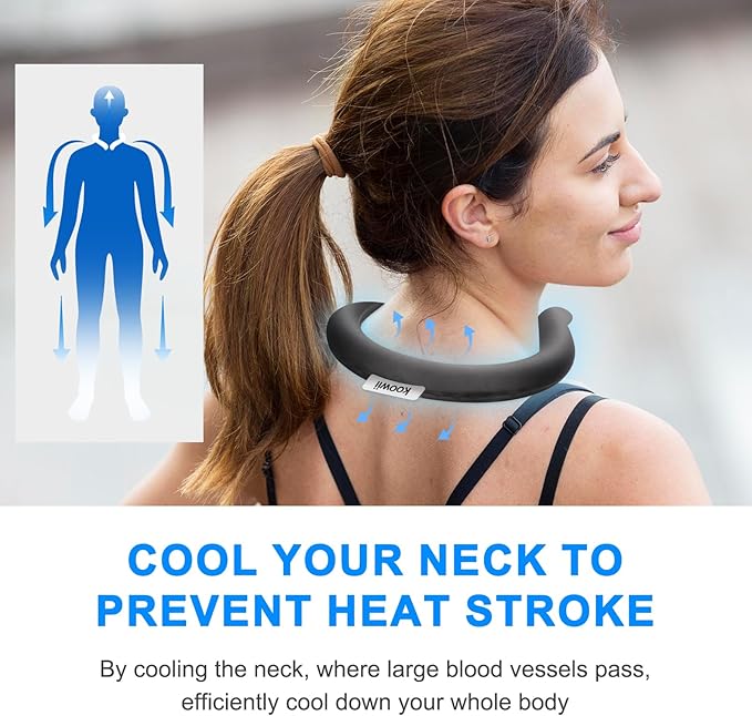2-Pack Reusable Neck Cooling Tubes with Insulated Bag – Fast Freeze Ice Neck Wraps for Hot Weather, Sports & Outdoor Use, Eco-Friendly Ice Ring for Instant Cooling Relief Size M (Black, Set of 2)