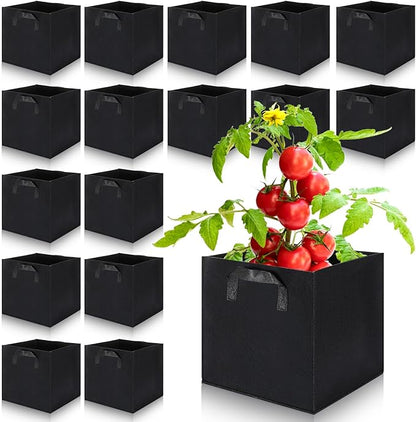 Nuogo 15 Pack 5 Gallon Square Grow Bags Thick Fabric Pots with Handles Black Plant Grow Bags for Indoor and Outdoor Garden