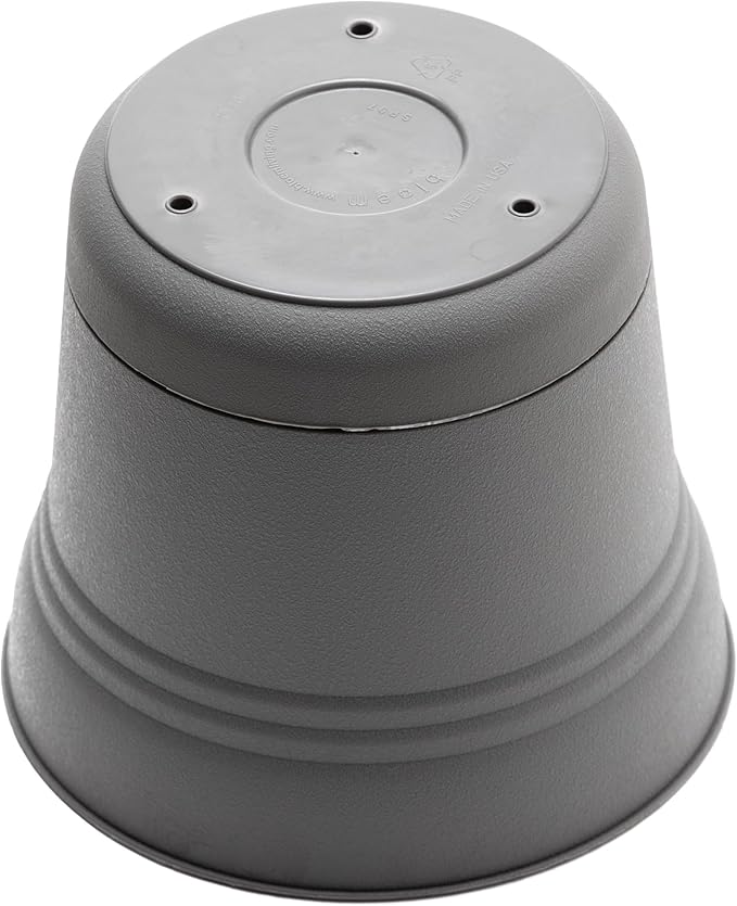 Bloem Saturn 10" Charcoal Round Resin Planter Pot with Snap-in Saucer for Indoor and Outdoor Gardening