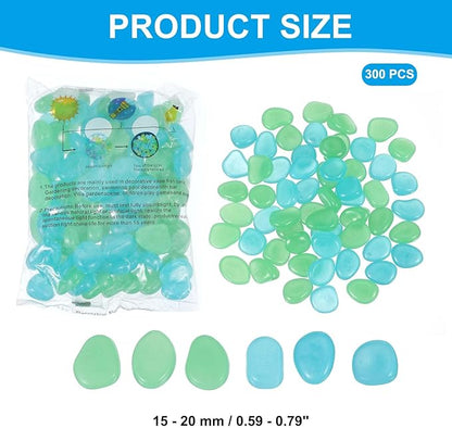 PATIKIL Glowing Stones, 300 Pcs Glow in The Dark Rocks for Indoor Outdoor Fish Tank Decorations Garden Yard Landscaping Gifts for Friends, Light Blue-Green