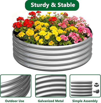 zizin 2 Pcs Round 2x2x1ft Raised Garden Bed Kit Metal Planter Box for Planting Vegetables, Silver