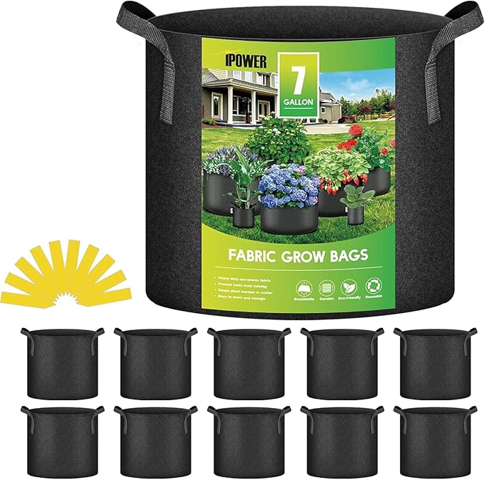 iPower 7 Gallon 10 Pack Thickened Aeration Grow Bags Nonwoven Fabric Pots with Strap Handles Container for Gardening, Black