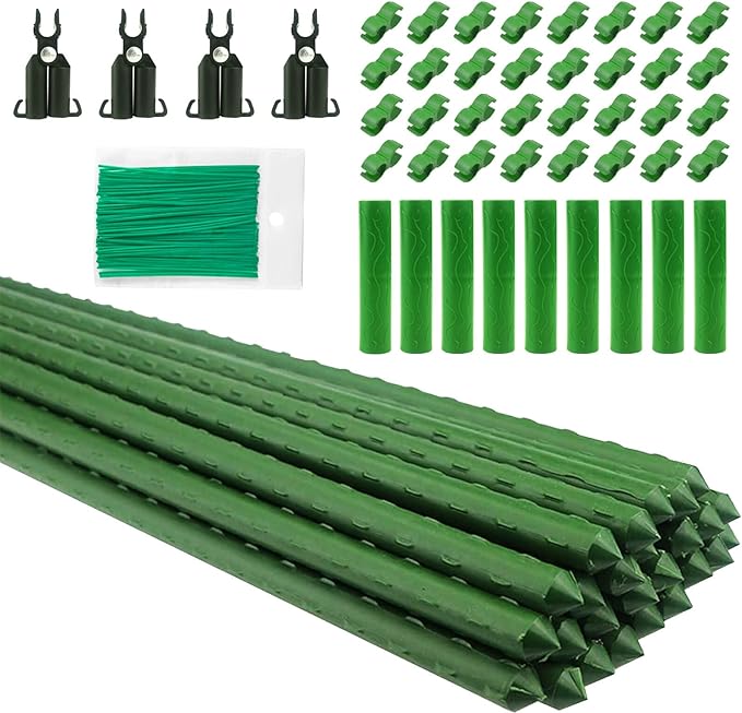 Orgrimmar 26 PCS 48" Garden Stakes Plastic Coated Climbing Plant Support Stakes Climbing Frame for Tomato Cucumber Eggplant Vine Vegetable (48 Inch)