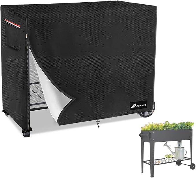 Raised Garden Bed Cover,Heavy Duty 600D Waterproof Elevated Wood Planter Box Stand Cover for Winter,Planter Raised Beds Covers (Black, 38 x 14.6 x 32)