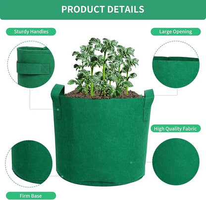 5 Gallon Plant Grow Bags, Green Fabric Pots with Handles, 11.8 * 9.8 Inch Nonwoven Fabric Planters for Vegetables and Potatoes, 5 Pack