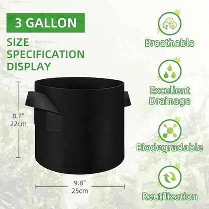 LITLANDSTAR 20 Pack 3 Gallon Plant Grow Bags, Breathable Felt Non-Woven Aeration Fabric Plant Grow Pots, Garden Planting Containers for Nursery Vegetable Flower Grow Bags with Handles (9.8x8.7inch)