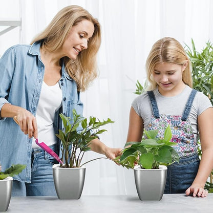 8 Pack 4-inch Plant Pots Indoor Garden Decorative Flower pots Small Self-Watering Planters for Small Plants WindowSill Planters for Succulents, African Violets, Herbs(Sliver Black)