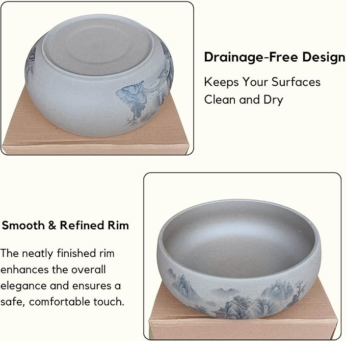 Lotus Bowl Planter, Ceramic Water Lily Bowl, Hydroponic Bonsai Lotus Bowls for Water Plants Indoor, Succulent Pots, Leak-Proof Design, Tranquil Living by Nature (7.56in*2.76in)