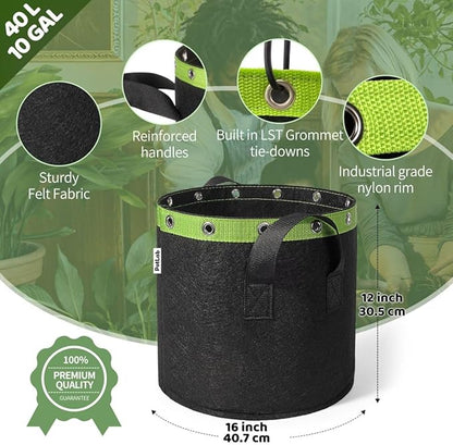 POTLAB® 10 Gallon Grow Bags (5-Pack),Low Stress Training Fabric Pots with Handles,Garden Bags to Grow Vegetables