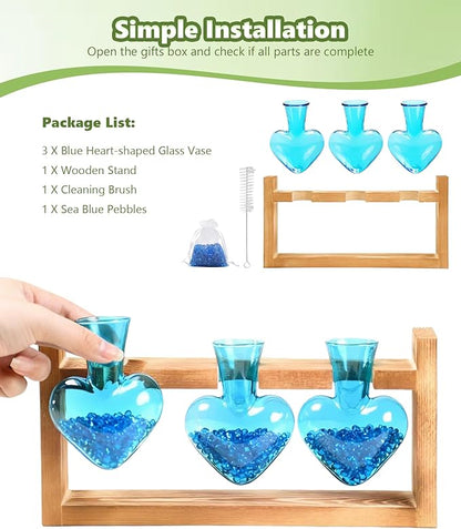 Nacome Plant Terrarium Propagation Stations: Birthday Gifts for Plant Lovers Women Mom Wife Daughter - 3 Bulb Glass Vase with Wooden Stand Tabletop for Hydroponics Home Garden Wall Decor