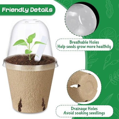 Aulock 36 Sets Plant Nursery Pots with Humidity Dome - 3in Seed Starting Pots, Round Peat Pots with 100 Labels for Garden Flowers Herbs Vegetables Seedlings