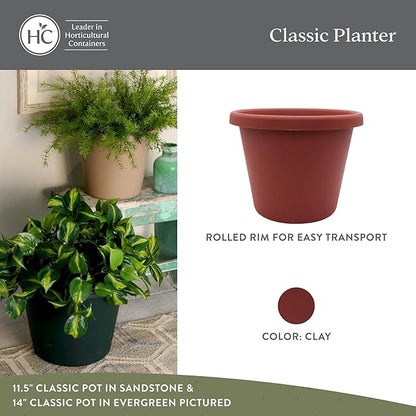 The HC Companies 8.5 Inch Classic Round Planter Pots with Drainage, Rolled Rim Plastic Planters for Indoor & Outdoor Plants, 4-Pack Decorative Flower Pots for Garden, Office & Home Decor, Clay