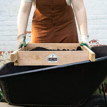 Cedar Garden Sifter for Compost, Dirt and Potting Soil - Handcrafted in The USA - Sustainable Cedar - Heavy Duty Stainless Grate (Wheelbarrow)