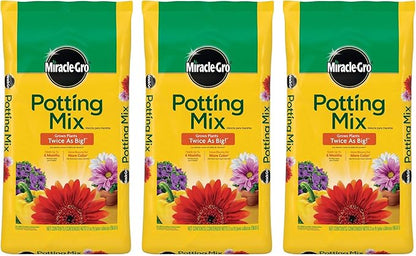 Miracle-Gro 3 Pack Potting Soil Mix for Container Plants, Flowers, Vegetables, Shrubs, Annuals, and Perennials, Feeds for Up to 6 Months, 2 Cu Ft