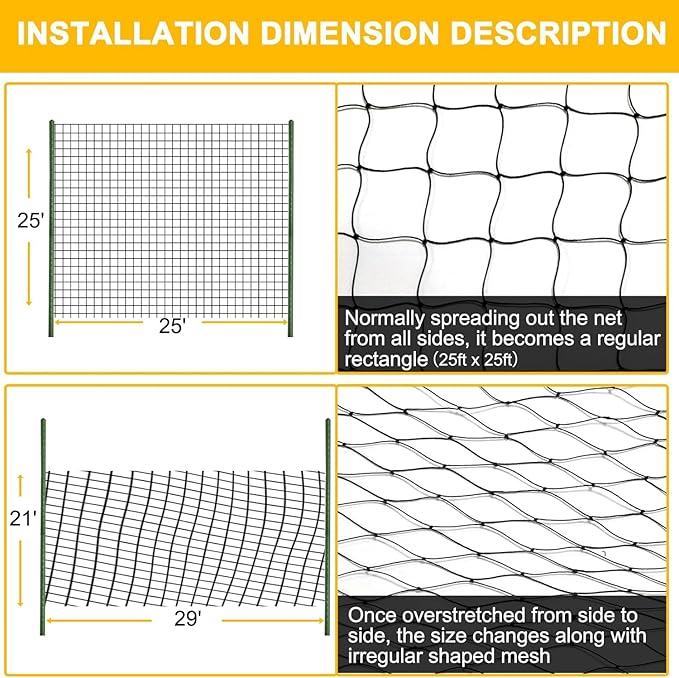 Bird Net 25'x25' with 2.4" Square Mesh Bird Netting for Chicken Coop Roof, Poultry Netting Heavy Duty Nylon for Garden, Chicken Netting Fruit Tree Netting, Hawk Netting for Chicken Run
