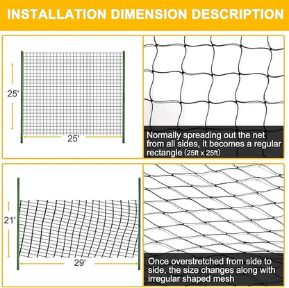 Bird Net 25'x25' with 2.4" Square Mesh Bird Netting for Chicken Coop Roof, Poultry Netting Heavy Duty Nylon for Garden, Chicken Netting Fruit Tree Netting, Hawk Netting for Chicken Run