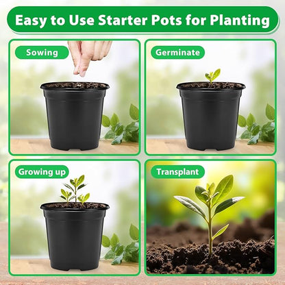 Sfee 100 Pack Plant Nursery Pots 4 inch Plastic Plant Pots, Durable Reusable Seed Starting Pots for Succulents Plants Vegetables Fruits Seedlings Cuttings Transplanting with 100 Plant Labels (Black)