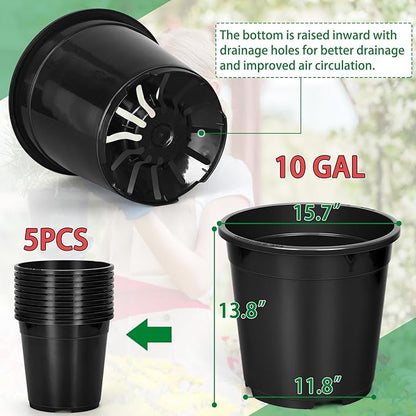 2/3/5/10 Gallon Pots for Plants, Sturdy Plastic Nursery Pots with Drainage Holes, Plant Pots for Seedlings, Vegetables, Succulents, Cuttings