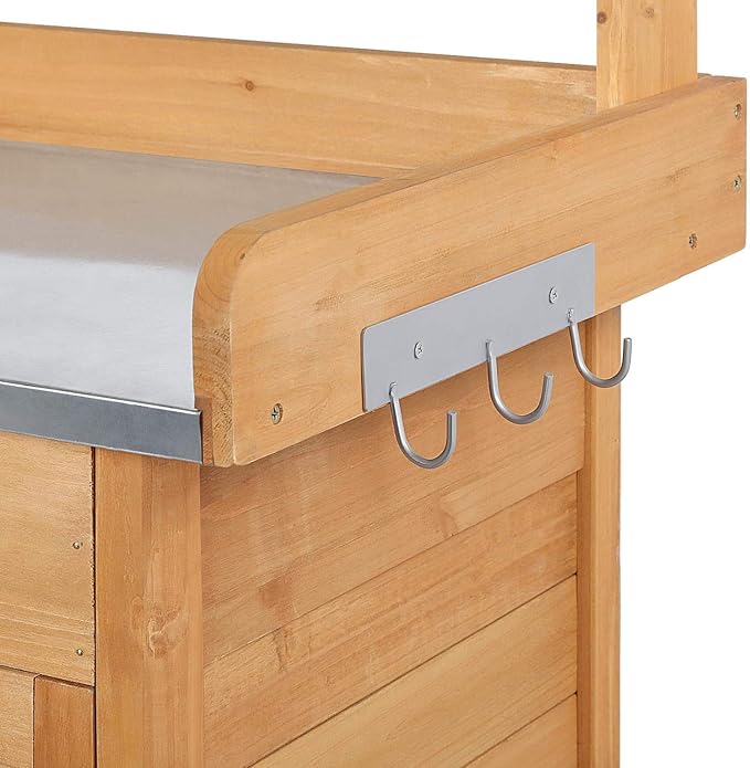 Topeakmart Outdoor Potting Bench Table Work Station Garden Planting with Cabinet & Drawer & Top Shelf & Lower Shelf Natural Wood