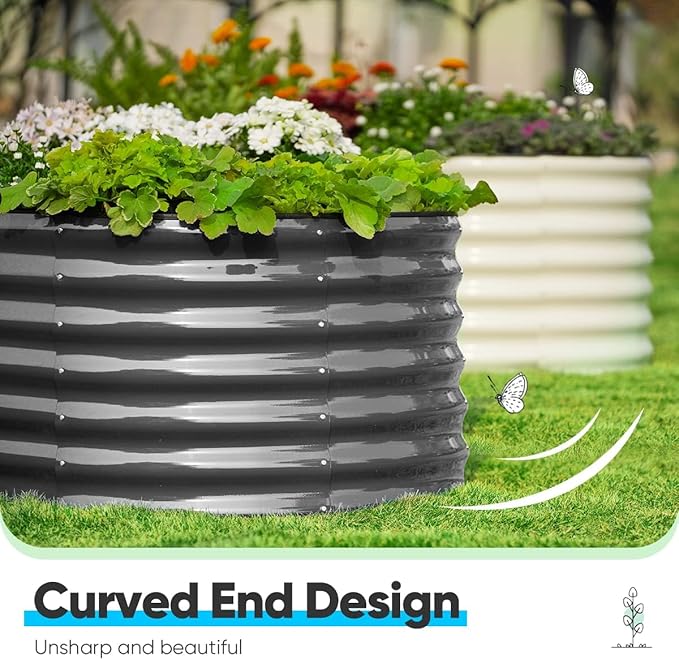Quictent Galvanized Raised Garden Bed Kit, 8x4x2 ft Oval Metal Planter Box Tall for Vegetables Outdoor Backyard, Strengthened by Crossbar, Dark Gray