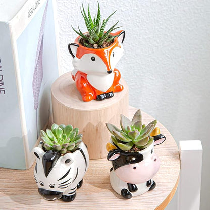 Cute Succulent Planter, Succulent Pots with Drainage Hole Flower Plant Pot Cartoon Ceramic Tiny Pot for Indoor Mini Flower Planters Cactus Container Set of 6