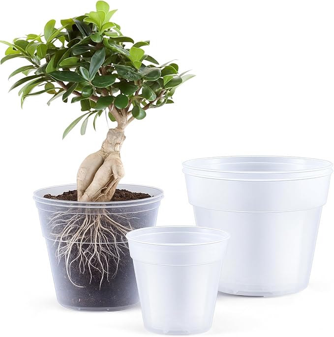 Vesici 6 Pcs 8/10/12 Inch Large Size Clear Nursery Pots Variety Pack Plant Pots with Drainage Holes Planters for Indoor Plants Flexible Transparent Plastic Plant Bottle Succulents