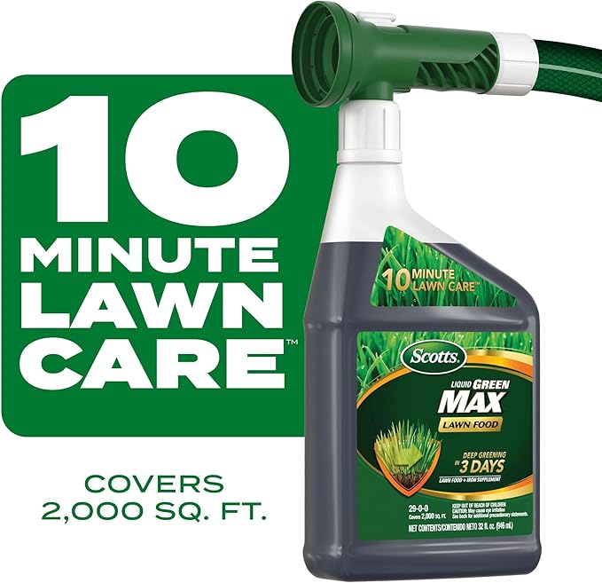 Scotts Liquid Green Max Lawn Food, Lawn Fertilizer and Iron Supplement, for Any Grass Type, 29-0-0, 32 fl. oz.
