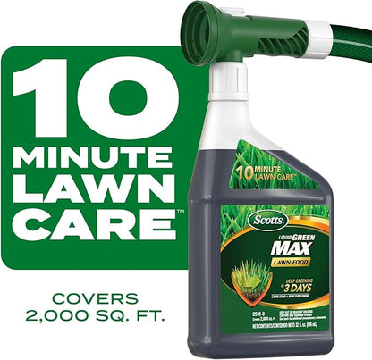 Scotts Liquid Green Max Lawn Food, Lawn Fertilizer and Iron Supplement, for Any Grass Type, 29-0-0, 32 fl. oz.