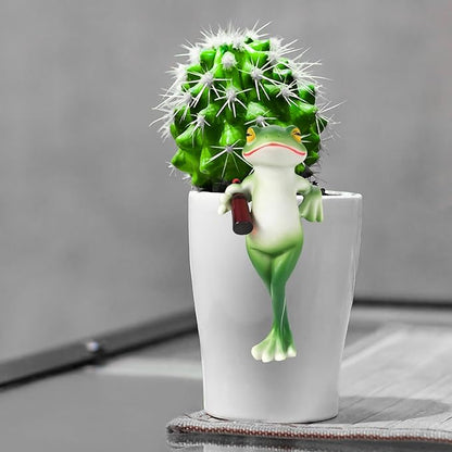 HPMAISON Miniature Frog Figurines Plant Decorations for Pots Resin Garden Frog Statue Cute Planter Hugger for Pot Fish Tank Mini Outdoor Yard Patio Fairy Garden Statue Desk Ornament 2.4X 5.1x1.6 in