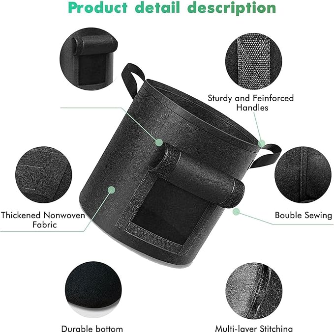 3 Pack of 5-Gallon Potato Planting Bags with Harvest Viewing Window, Thickened Breathable Non-Woven Planters with Handles - Ideal Fabric Planting Containers for Plant Potatoes (Khaki/Green/Black