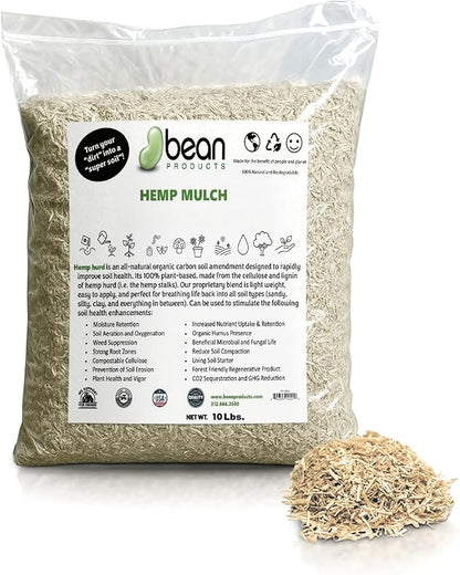 Garden Bed Organic Soil Conditioner - Hemp HURD Garden Mulch - Eco Friendly Potting Soil Aid - Moisture Retaining - Weed Suppressor - Perfect for Flowers & Vegetables - Grown in The US - 10 lbs.