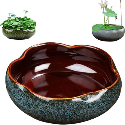 Lotus Bowl Planter,Round Lotus Bowl,Ceramic Lotus Flower Bowl,Lotus Bowls for Planting in Water Indoors,Applicable to Bonsai Bowl Lotus Flower,Succulent Plants Hydroponic Plant Home Decor (Blue+M)