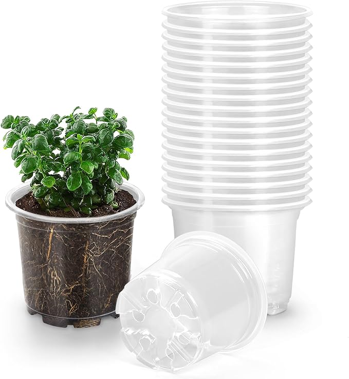 20 Pack 6 Inch Clear Nursery Pots for Plants, Clear Plastic Plant Pots with Drainage Holes, Flexible Nursery Pots Variety Pack, Seedling Planter Seed Starter Pots (6 Inch)