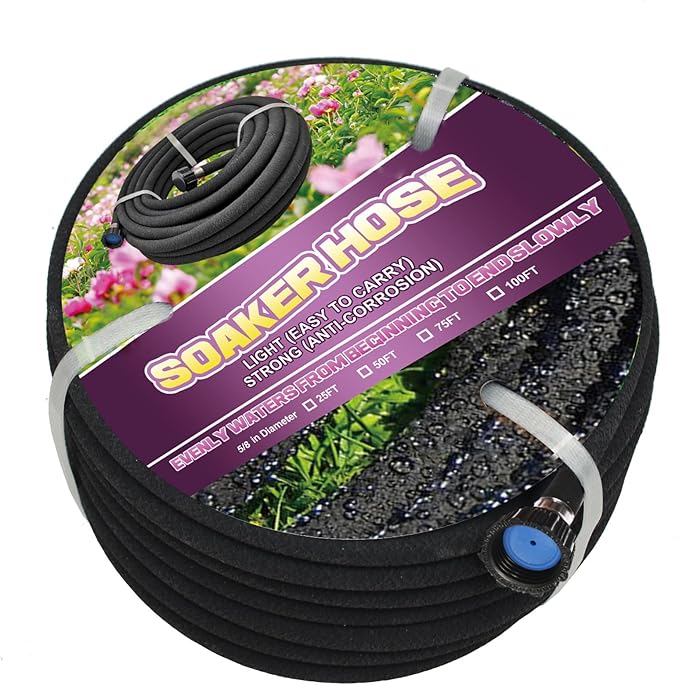 Soaker Hose 75ft - Garden Rubber Soaking Drip Hoses 5/8" Saving 70% Water Garden Hose, Drip Irrigation Round Hose for Lawn Yard, flower beds