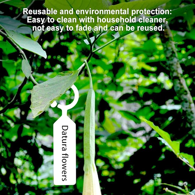 Plant Labels 100 Pcs Plastic Hanging Labels for Plant Tree Nursery Seedling Tags Stakes Markers Reusable(White)