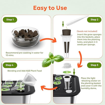 Owltron 165 Pcs Hydroponic Seed Pods Kits, Grow Anything Kit Pod for Indoor Herb Garden with 50 Sponges, 4 A&B Nutrient Plant Food, 30 Baskets, 50 Stickers, 30 Germination Domes, 1 Tweezer