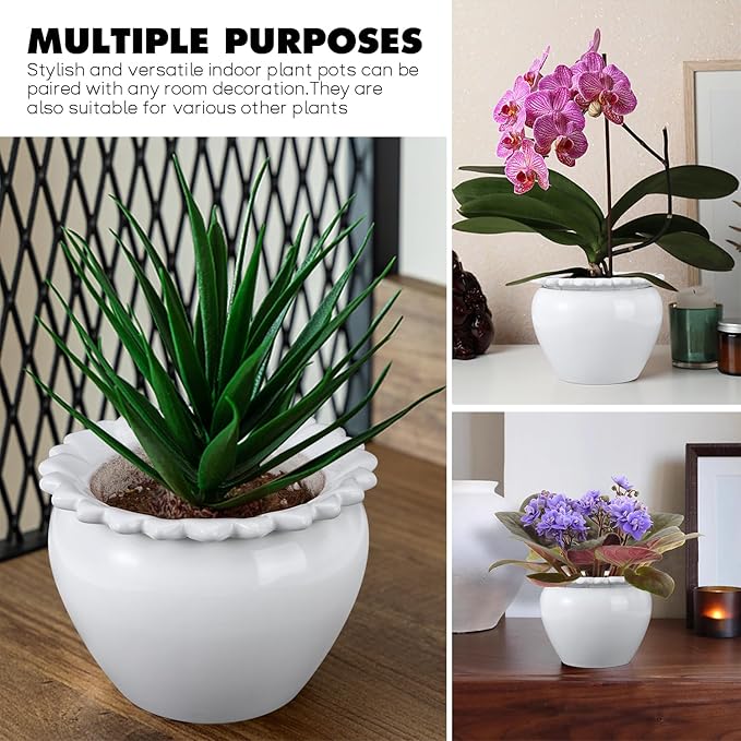 African Violet Flower Pot Ceramic Self Watering Flower Pot 6.5 * 4.6 * 4 inch Simple Plant Self Watering Pot Indoor Flowers High Absorption Herbaceous Flower Pots Modern Decor Pots