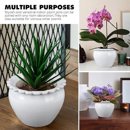African Violet Flower Pot Ceramic Self Watering Flower Pot 6.5 * 4.6 * 4 inch Simple Plant Self Watering Pot Indoor Flowers High Absorption Herbaceous Flower Pots Modern Decor Pots