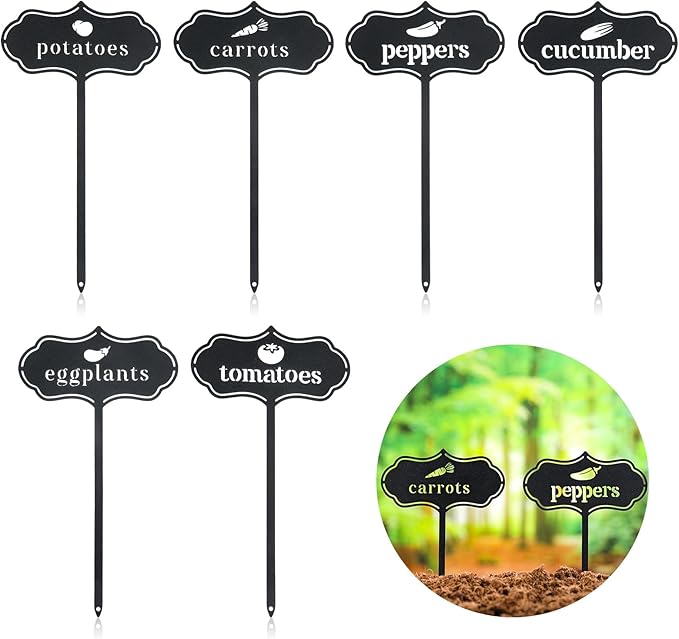 6 Pack Metal Seed and Plant Markers Garden Signs for Vegetables 8 Inch Waterproof Reusable Garden Label Stakes Tags with Names for Vegetable Indoor Outdoor Farmhouse Greenhouse