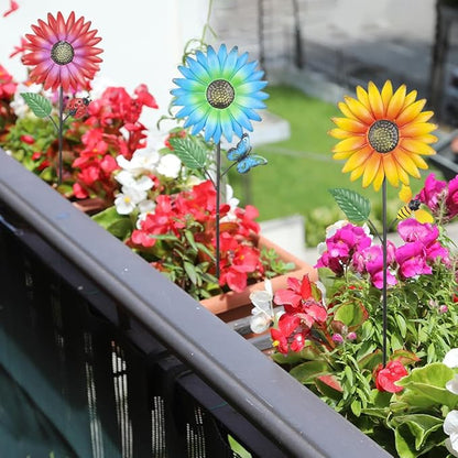 Stargarden Metal Flower Garden Stakes, 3 Pcs Decorative Garden Stakes, Colorful Metal Flowers Garden Decor, Waterproof Lawn Ornaments for Indoor, Outdoor