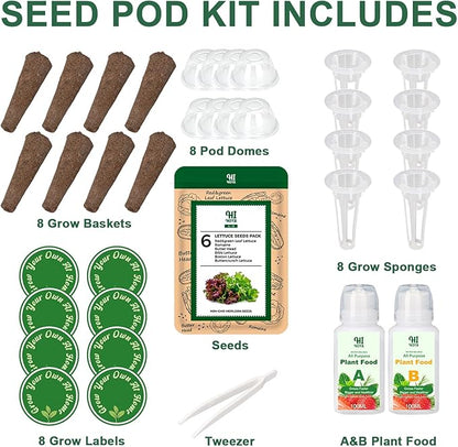 Lettuce Seed Pod Kit Included Romaine, Bibb Lettuce, Boston Lettuce, Red&Green Leaf, Grow Anything Seed Starter Pod Kit for Hydroponics Growing System with Plant Food and Accessories (8-Pod)