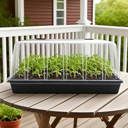 4-Pack 1020 Seed Starter Trays with 7.3'' Humidity Domes & 2-Pack Heat Mats – Heavy-Duty Seedling Trays with Adjustable Domes & Waterproof Heating Mats for Optimal Germination & Cloning Propagation