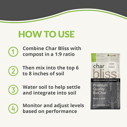 Char Bliss (8 Qts) - Organic Biochar for Plants - OMRI-Listed Biochar Soil Amendment Organic - Bio Char for Plants - Horticultural Charcoal for Plants, Potting Soil, Garden Soil, & Potting Mixes