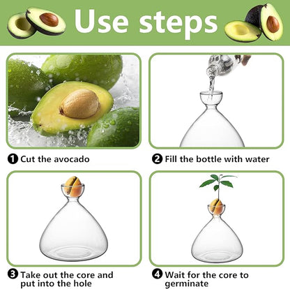 moonoom Avocado Seed Starter Vase,Avocado Vase for Growing,Avocado Seed Growing Kit Plant Glass with Avocado Stickers Gift for Gardening Lover